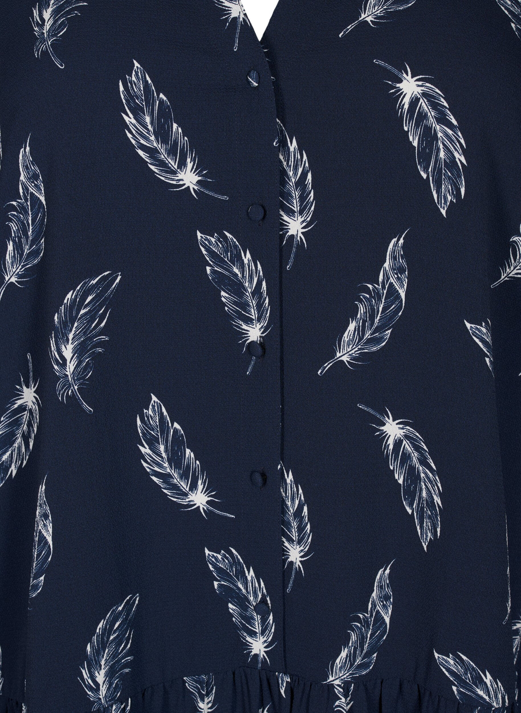 Zizzi Robes midi &agrave; manches longues, Navy B. Feather AOP, Packshot image number 2