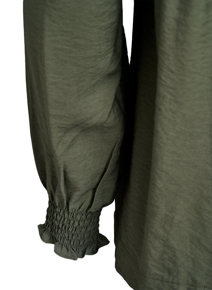 Blouse en viscose avec smock et d&eacute;tails fronc&eacute;s, Vert, Packshot image number 3