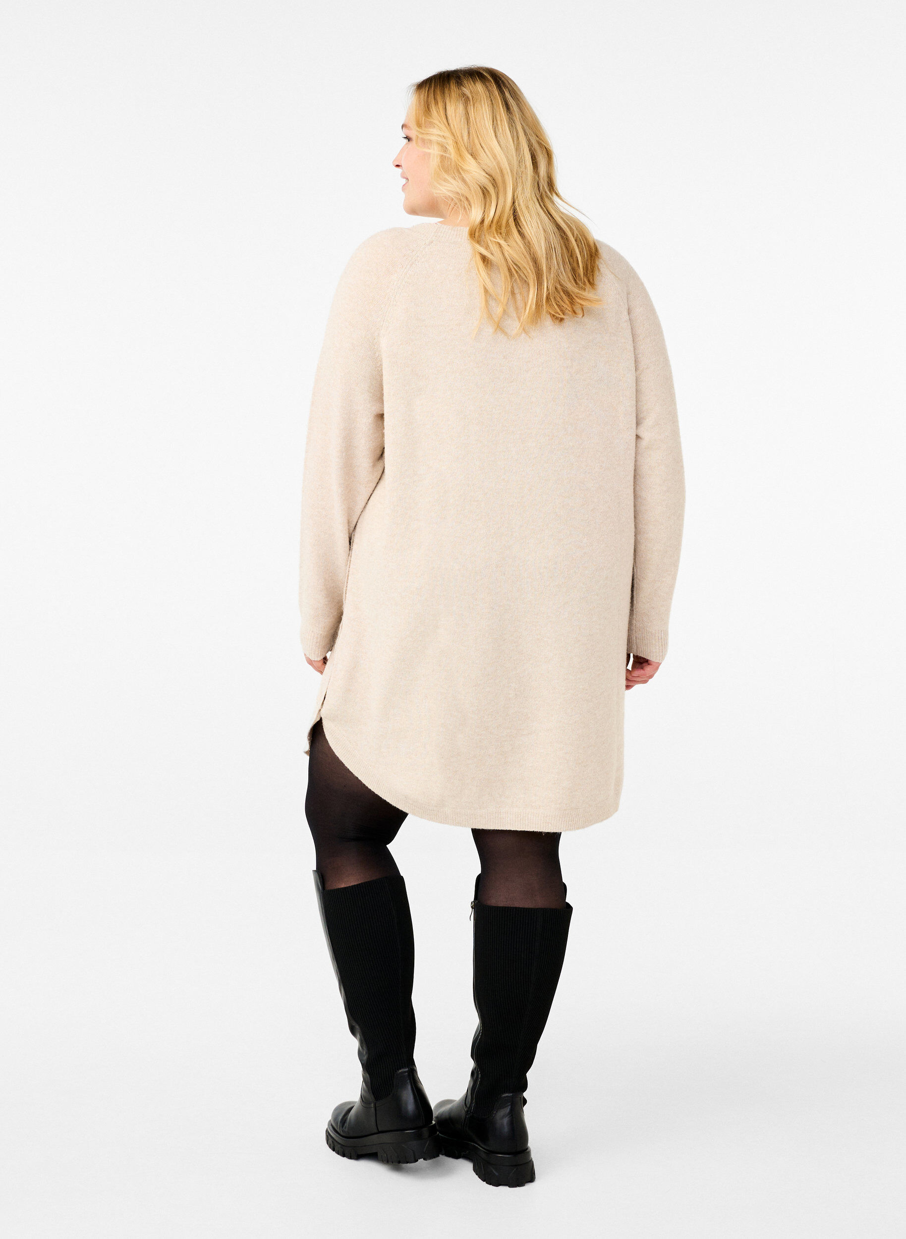 ZizziGebreide jurk met knopen, Pumice Stone Mel., Model image number 1