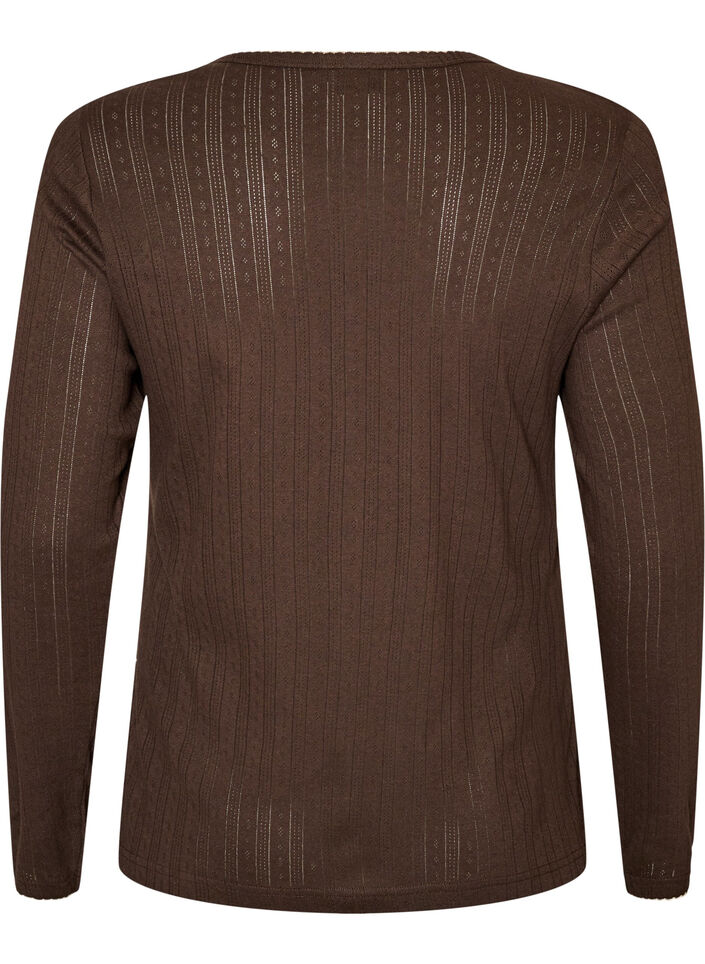 Haut de pyjama en coton biologique avec broderie ajour&eacute;e, Marron, Packshot image number 1