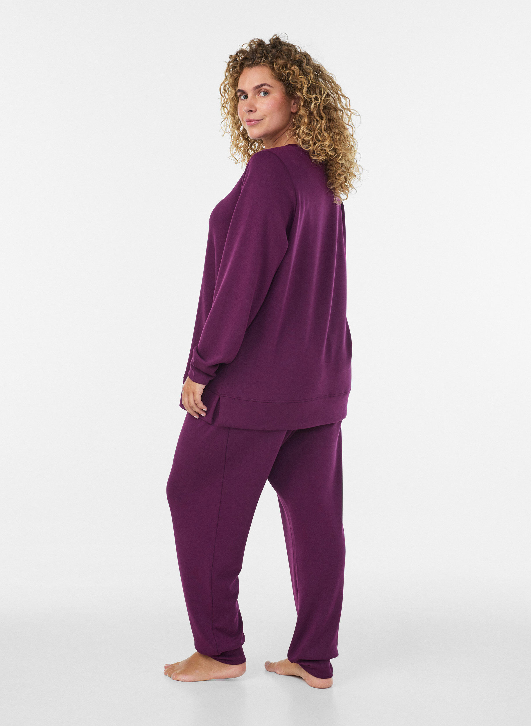 ZizziBlouse en jersey &agrave; manches longues et col rond, Violet, Model image number 2