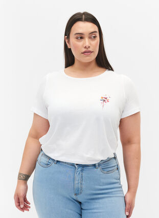 T-shirt en coton avec impression sur le devant, Bright White FLOWER, Model image number 0