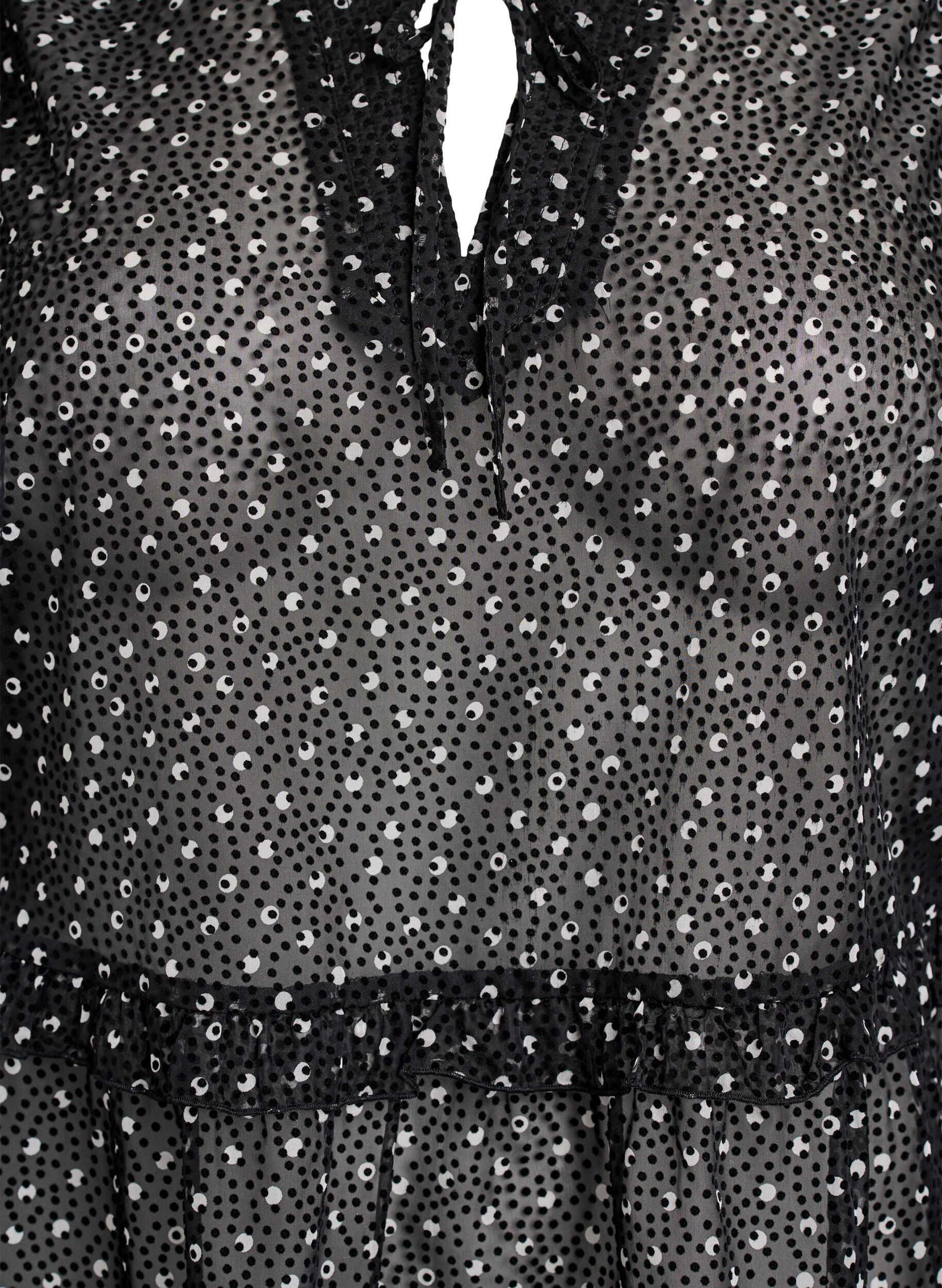 Zizzi Blouse en mousseline &agrave; petits pois avec volants, Noir, Packshot image number 2