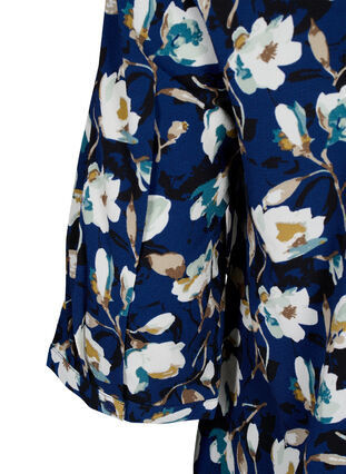 Gebloemde blouse met 3/4 mouwen, P. Blue Flower AOP, Packshot image number 3