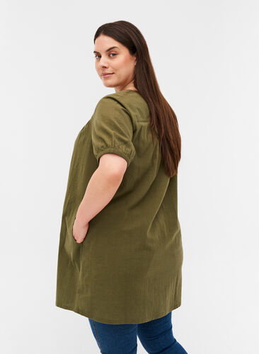 Tunique à manches courtes en coton, Ivy Green, Model image number 1
