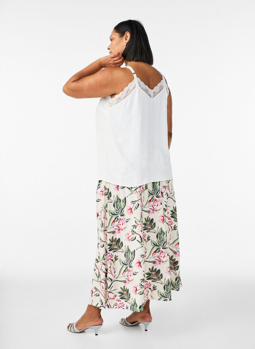 Jupe longue en viscose avec smocks, Vanille, Model image number 1