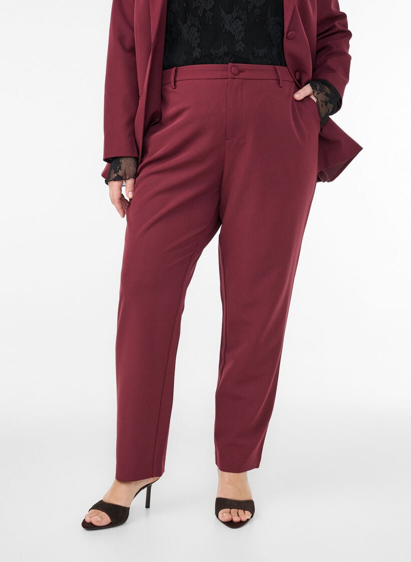 Broek met zakken en rechte pijpen, Rood, Model image number 2
