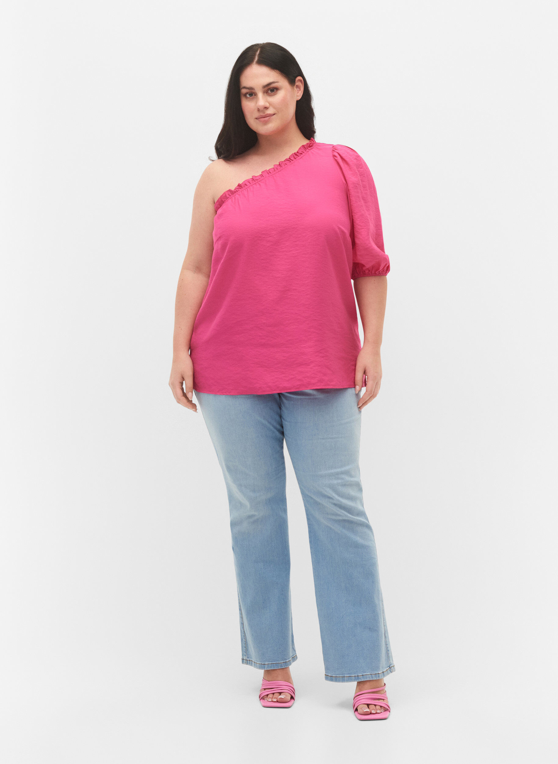 ZizziOne-shoulder blouse in viscose, Roze, Model image number 1
