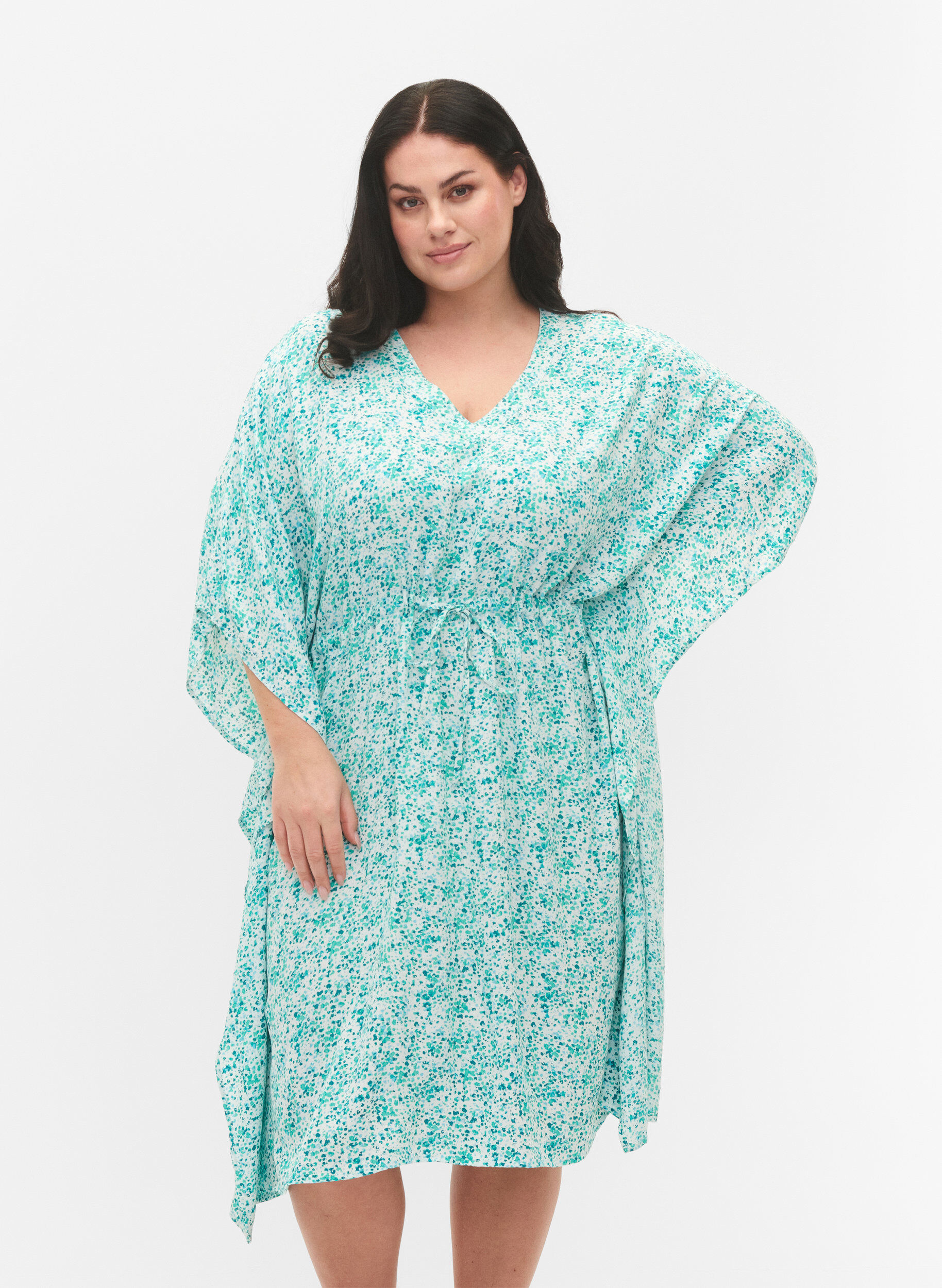 ZizziViscose caftan jurk met print, Green Dot, Model image number 0