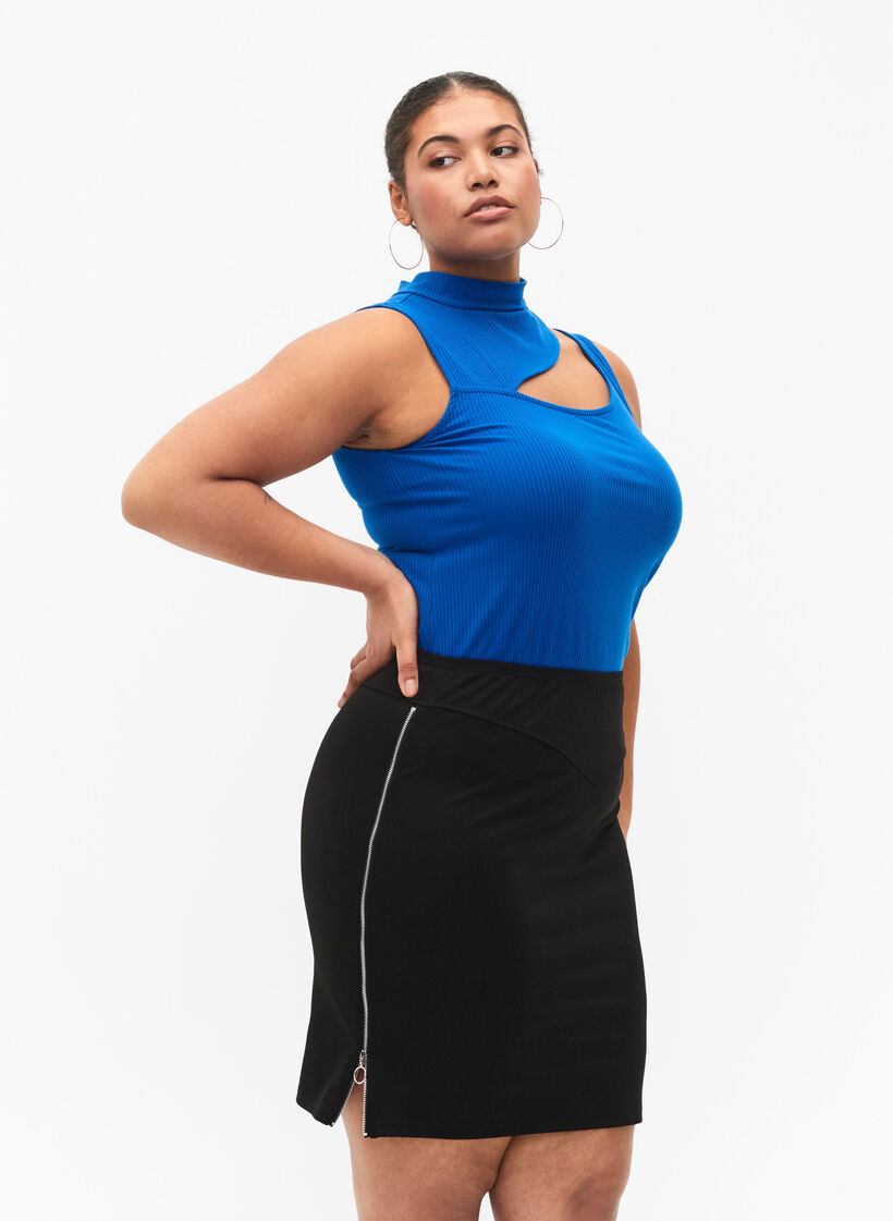 Jupe ajustée avec fermeture éclair sur le côté, Black, Model image number 0