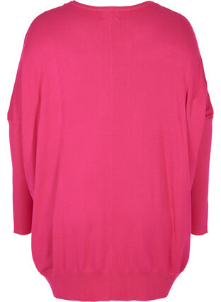 Losse gebreide blouse met geribbelde randen, Pink Yarrow, Packshot image number 1