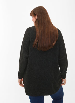 Gebreide gemêleerde pullover met parelknopen aan de zijkanten	, Dark Grey Melange, Model image number 1