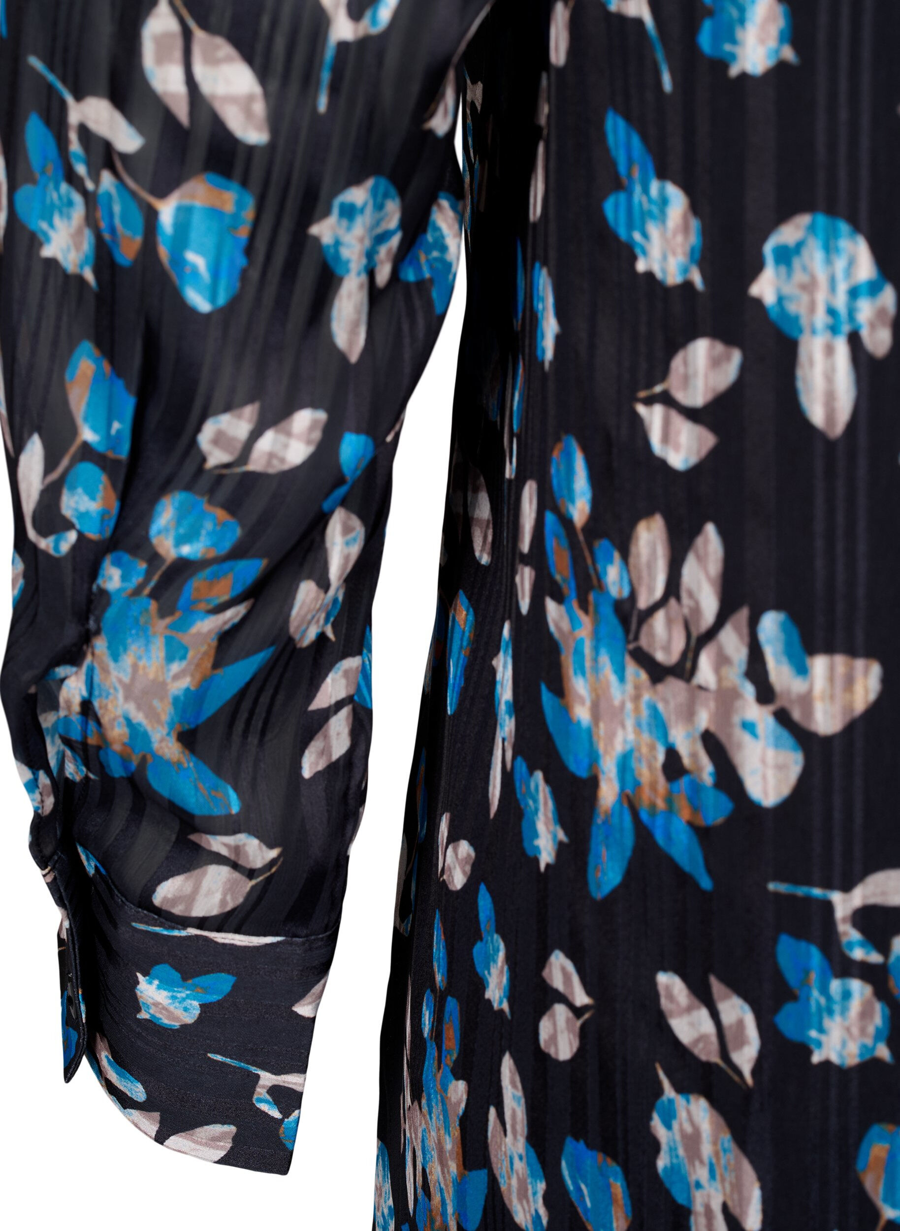 ZizziKorte jurk met print en een ronde hals, Black Blue Fl. AOP, Packshot image number 3