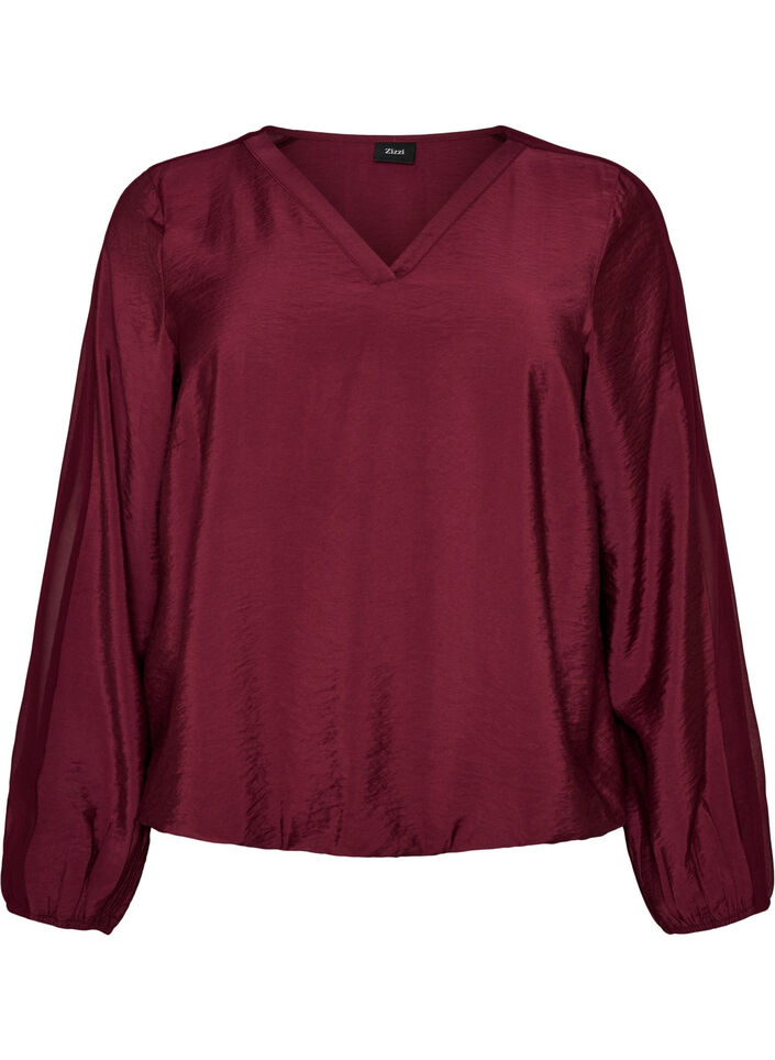 Blouse met balloneffect en chiffondetails, Rood, Packshot image number 0