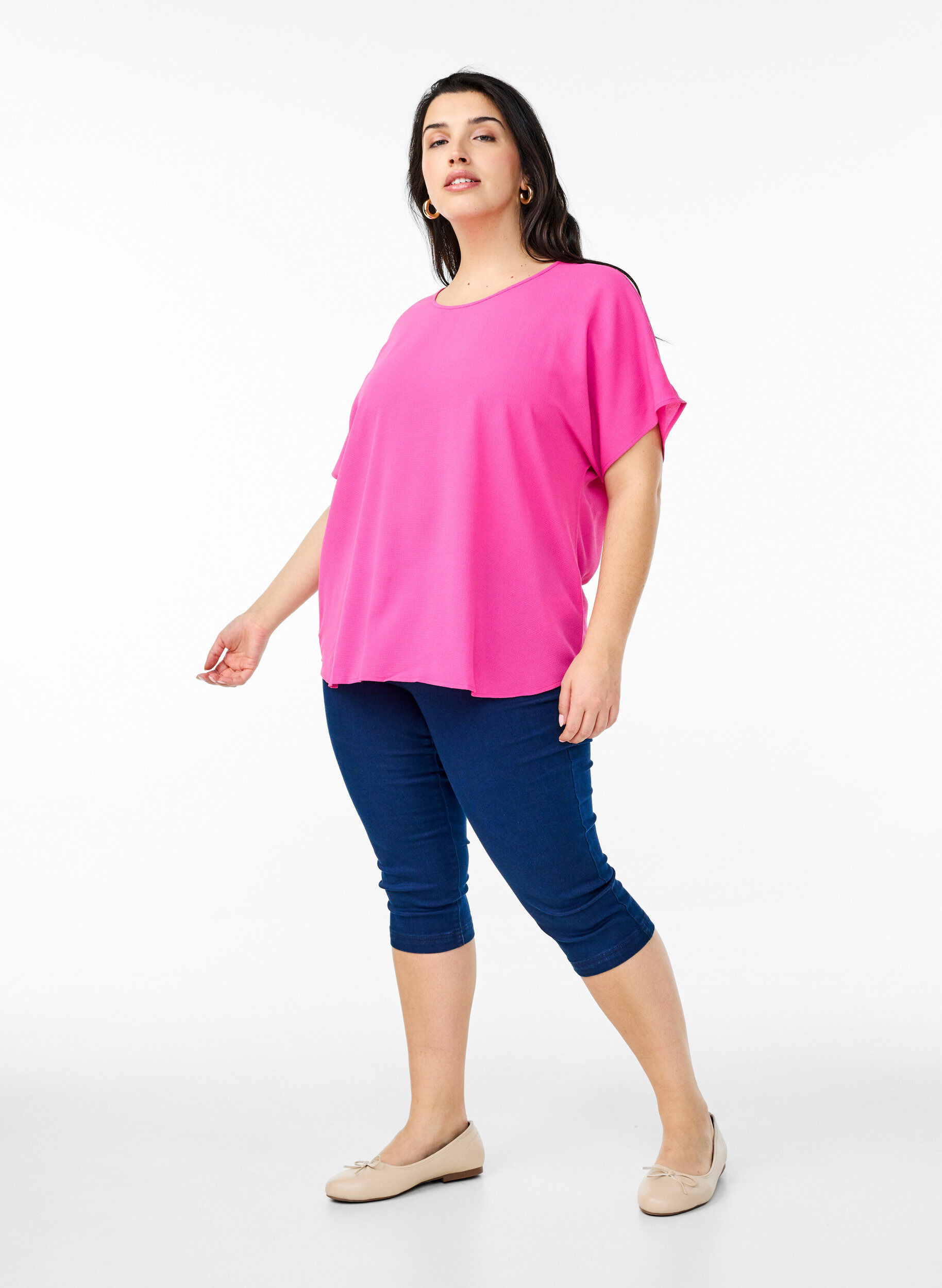 ZizziBlouse &agrave; manches courtes et encolure ronde, Rose, Model image number 1
