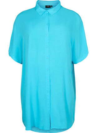 Lang overhemd in viscose, Blue Atoll, Packshot image number 0