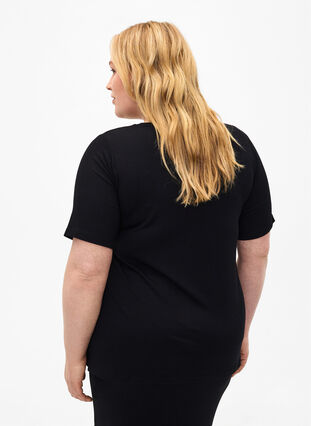 T-shirt en viscose côtelée, Black, Model image number 1