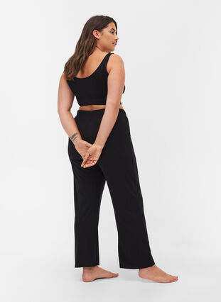 Pantalon ample en matière côtelée, Black, Model image number 1
