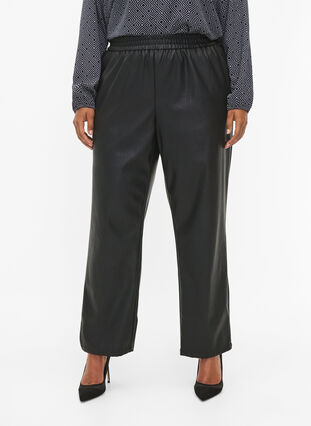 Pantalon en simili-cuir avec poches, Black, Model image number 2