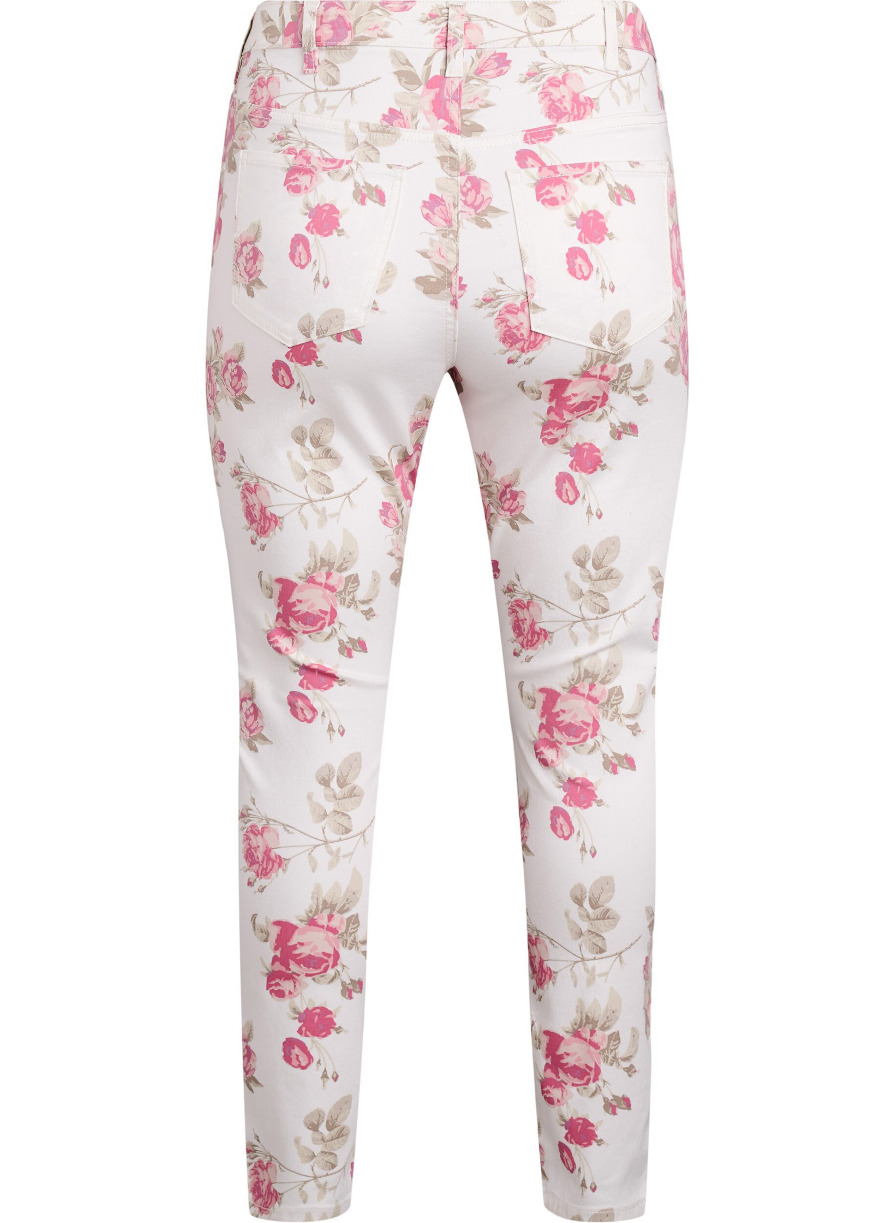 ZizziSuperslanke Amy jeans met bloemenprint, Vanille, Packshot image number 1
