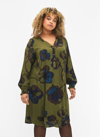 Bedrukte jurk van viscose, Green Big Flower, Model