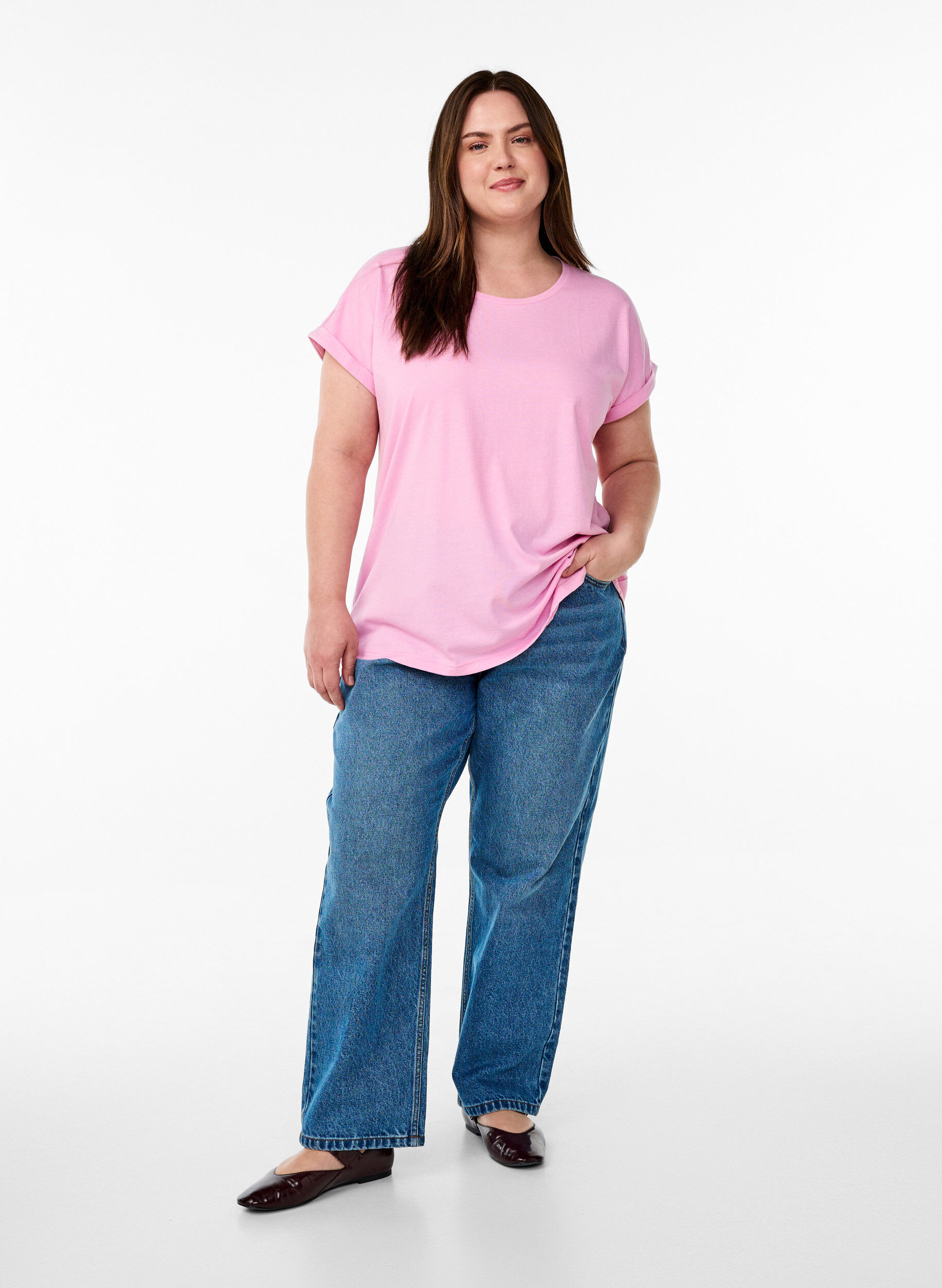 ZizziT-shirt met korte mouwen van katoenmix, Roze, Model image number 1
