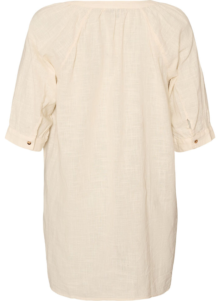 Katoenen tuniek met V-hals, Vanille, Packshot image number 1