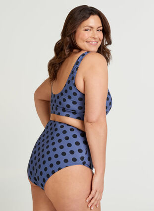 Bas de bikini taille haute avec imprimé, Blue Indigo Dot, Model image number 1