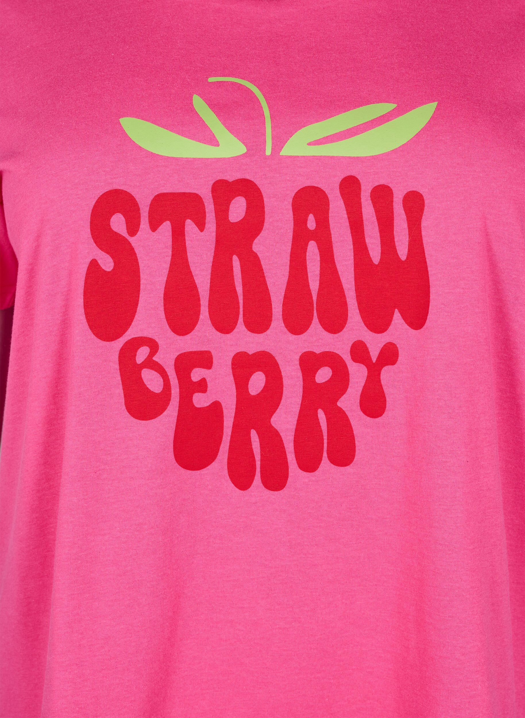 Zizzi T-shirt en coton avec motif, Raspb. w. Strawberry, Packshot image number 2