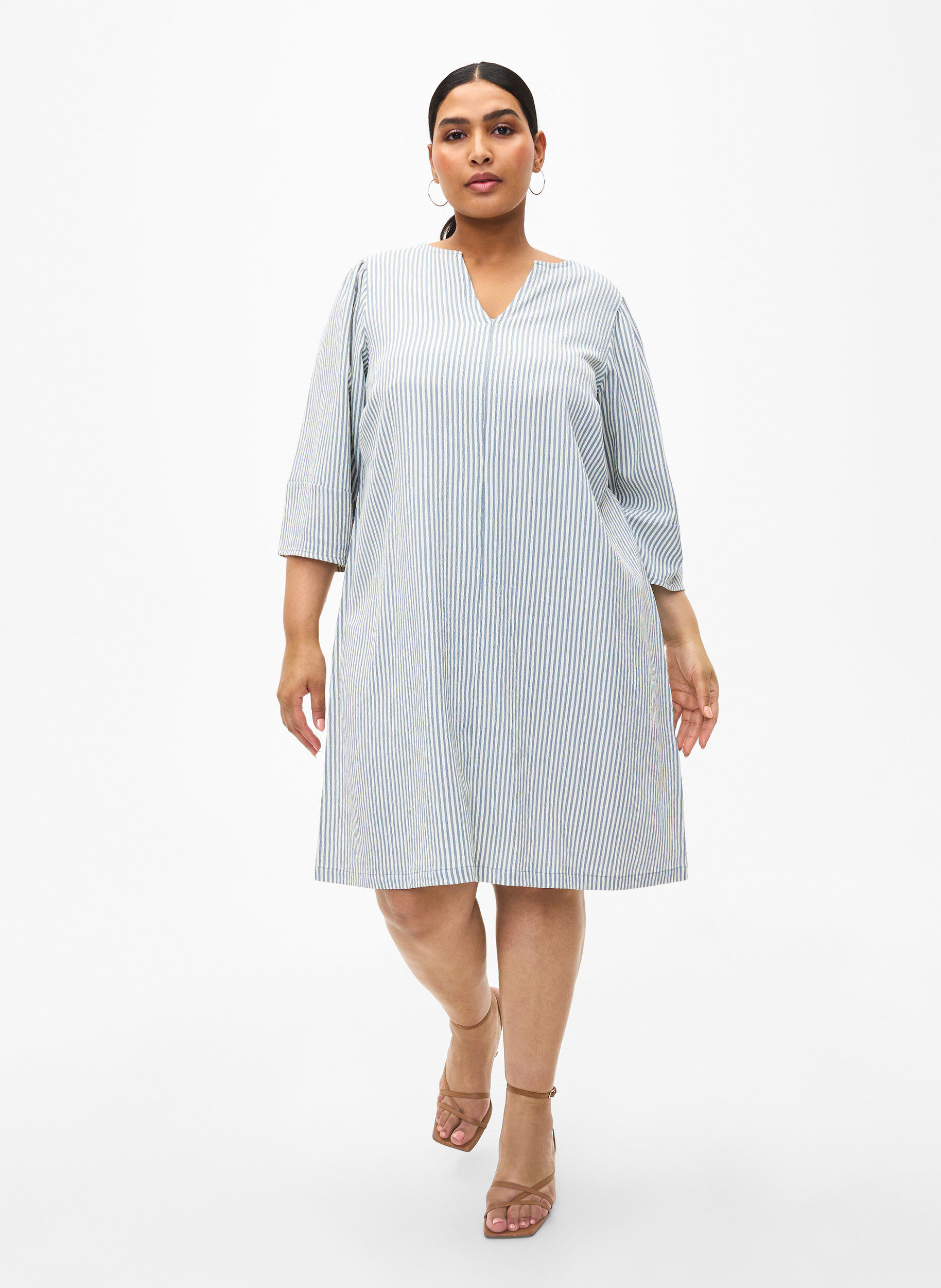 ZizziGestreepte jurk met 3/4 mouwen, Blue Stripe, Model image number 2