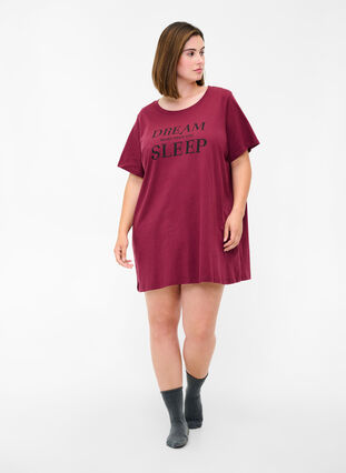 T-shirt de nuit surdimensionné en coton bio, Tawny Port, Model image number 2