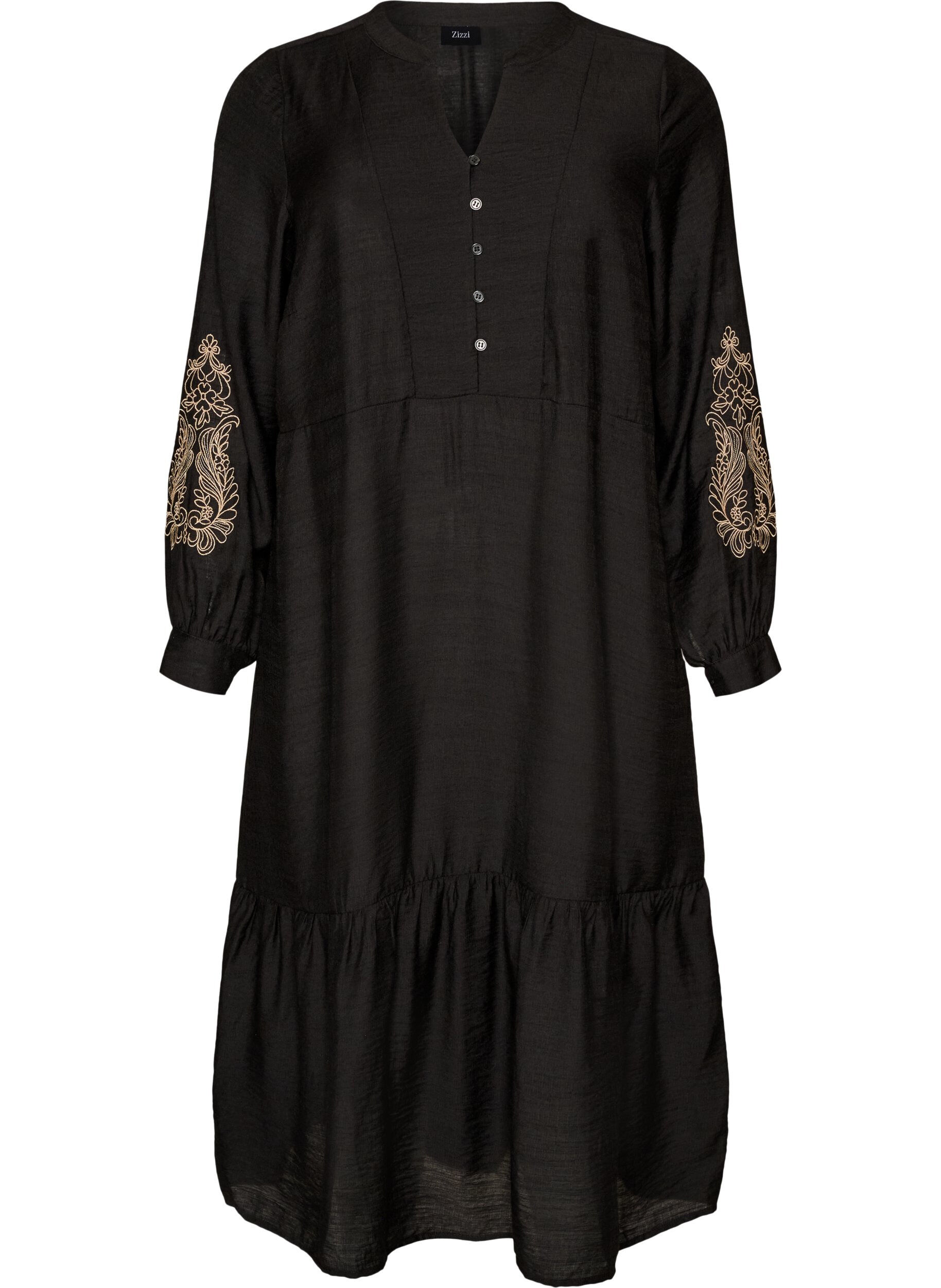 ZizziRobe en viscose avec broderies et volants &eacute;tag&eacute;s, Noir, Packshot image number 0