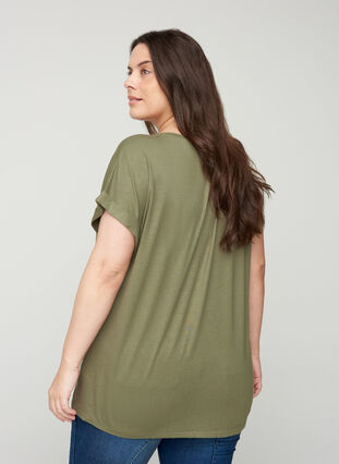 T-shirt col rond en mélange de viscose, Deep Lichen Green, Model image number 1