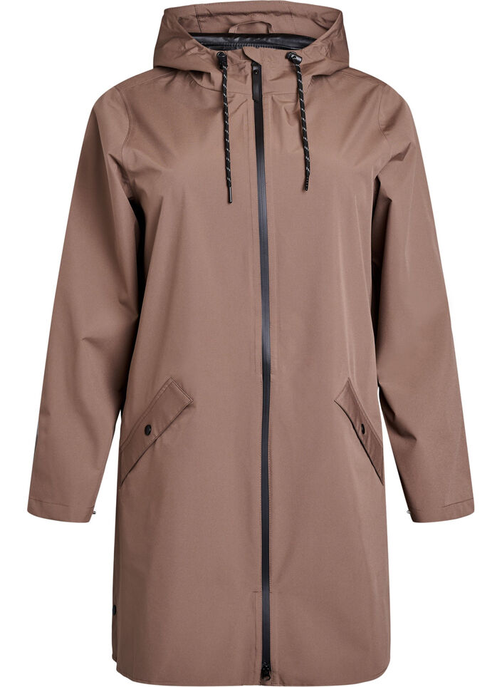 Regenjas met zakken en capuchon, Bruin, Packshot image number 0
