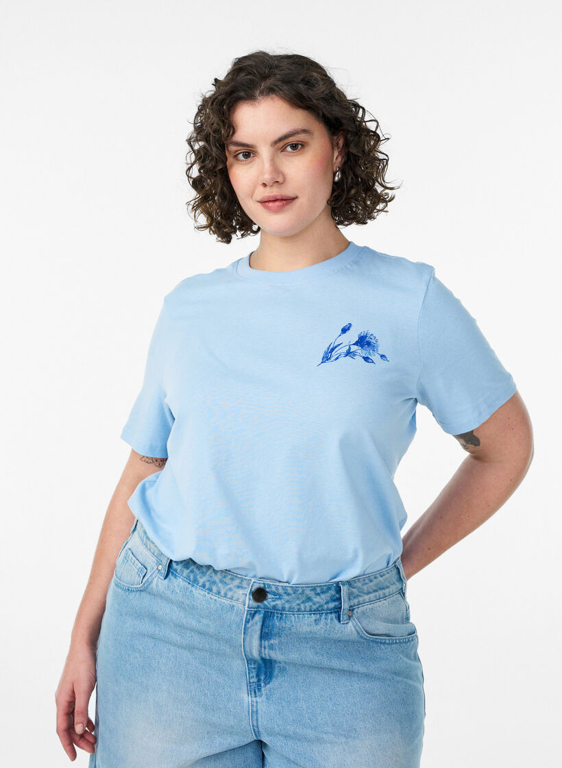 Katoenen T-shirt met print, Blauw, Model image number 0