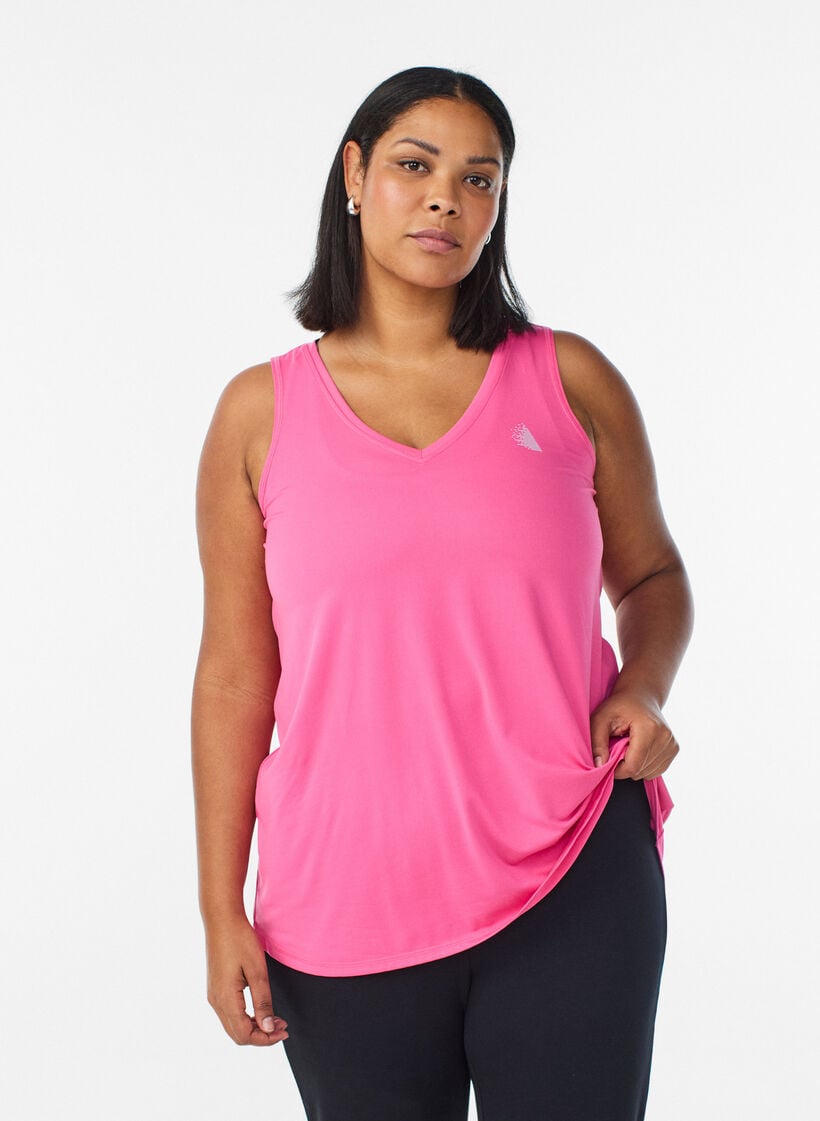 Workout top met V-hals, Pink, Model image number 0