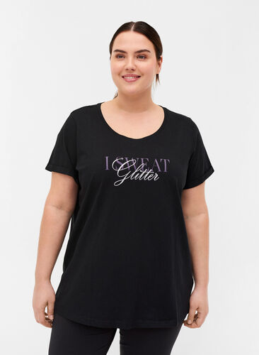 T-shirt de sport avec imprimé, Black Glitter, Model image number 0