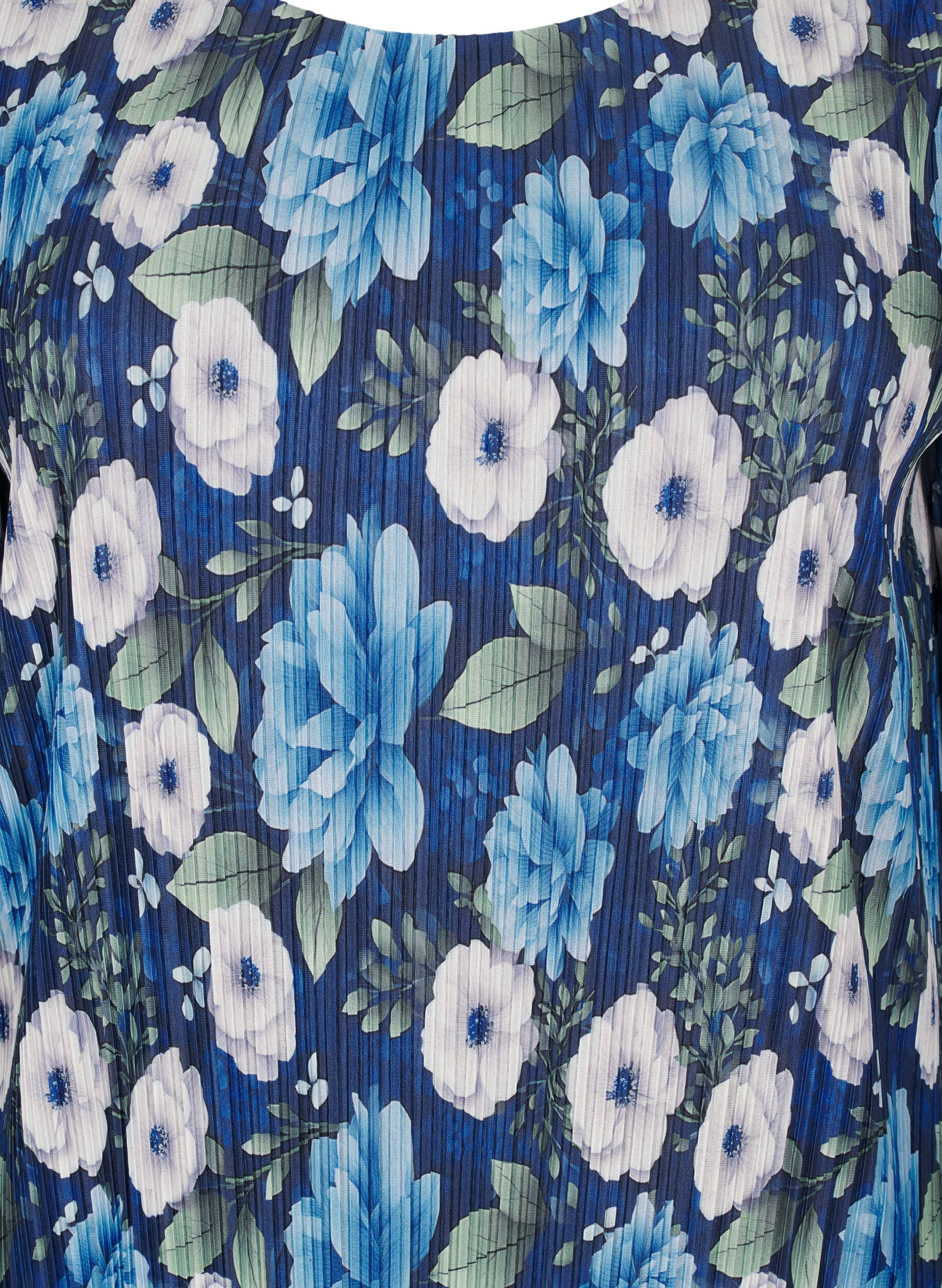 ZizziGeplooide jurk met 3/4 mouwen, Blauw, Packshot image number 2