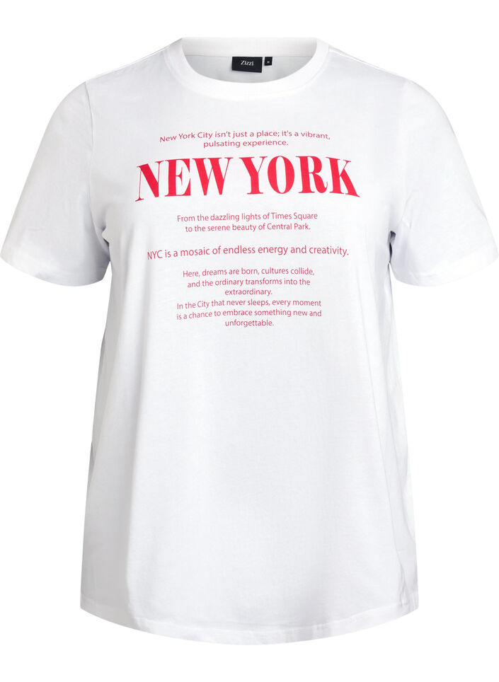 T-shirt avec imprim&eacute; de texte et col rond, Blanc, Packshot image number 0