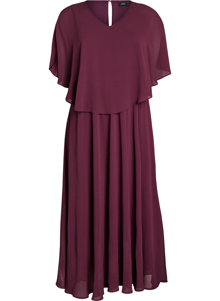 Robe longue de ligne A avec des manches courtes, Bordeaux, Packshot image number 0