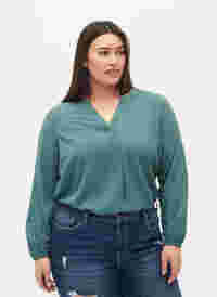 Effen blouse met v-hals, Mallard Green, Model