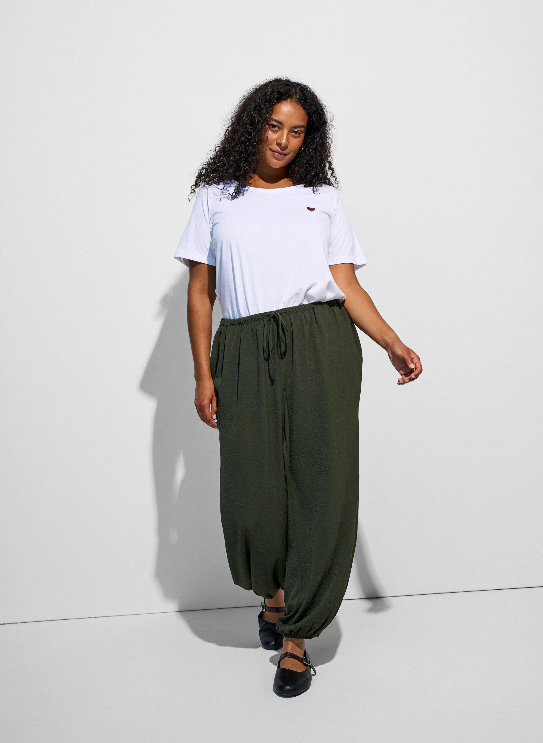 Pantalon balloon taille haute, Vert, Model