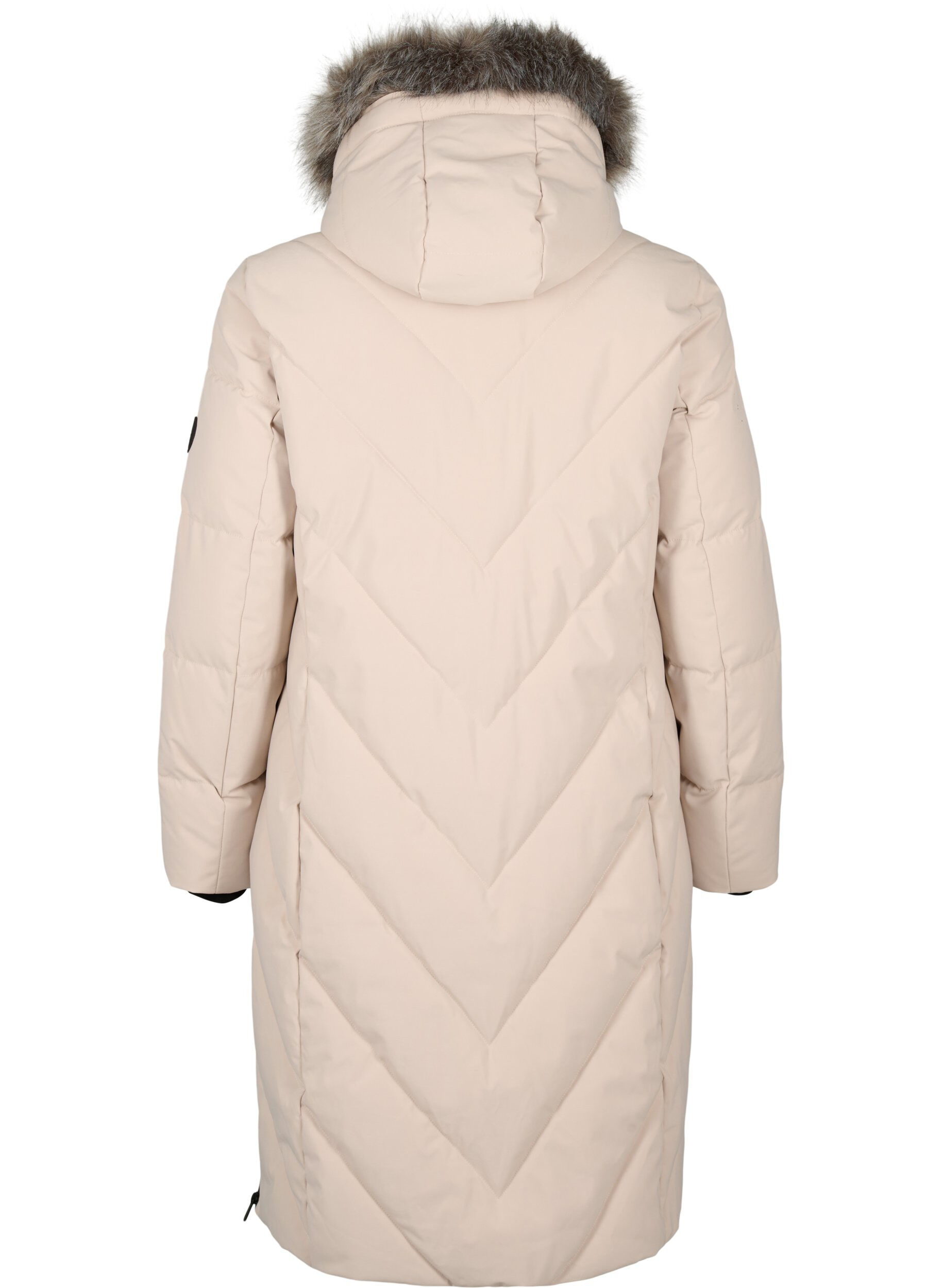 ZizziLange winterjas met haaksluitingen en een nep bontkraag, Beige, Packshot image number 1