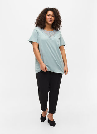 T-shirt à manches courtes avec détails en dentelle, Silver Blue, Model image number 2