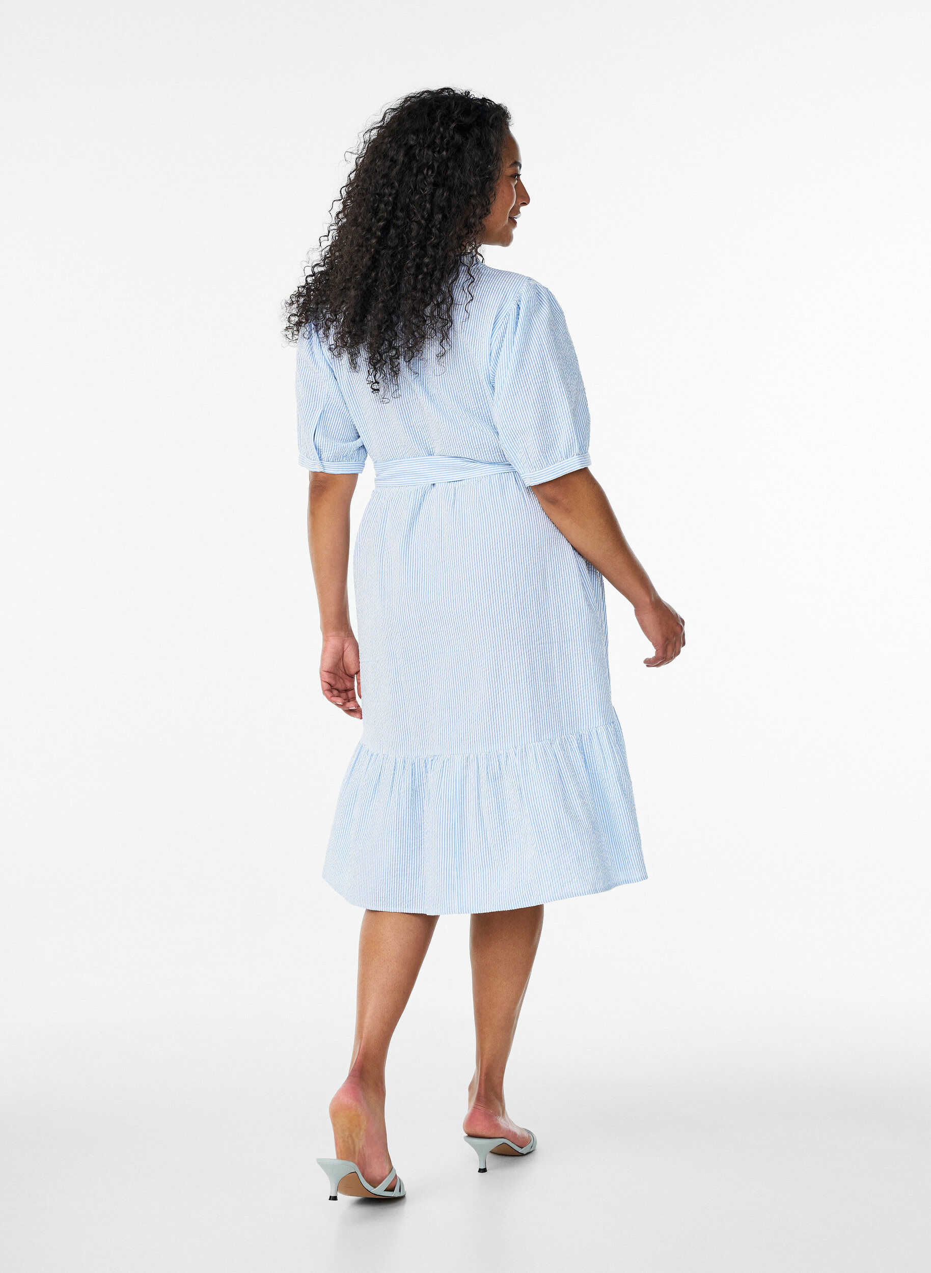 ZizziRobe midi &agrave; rayures en coton avec ceinture &agrave; nouer, Blanc, Model image number 2