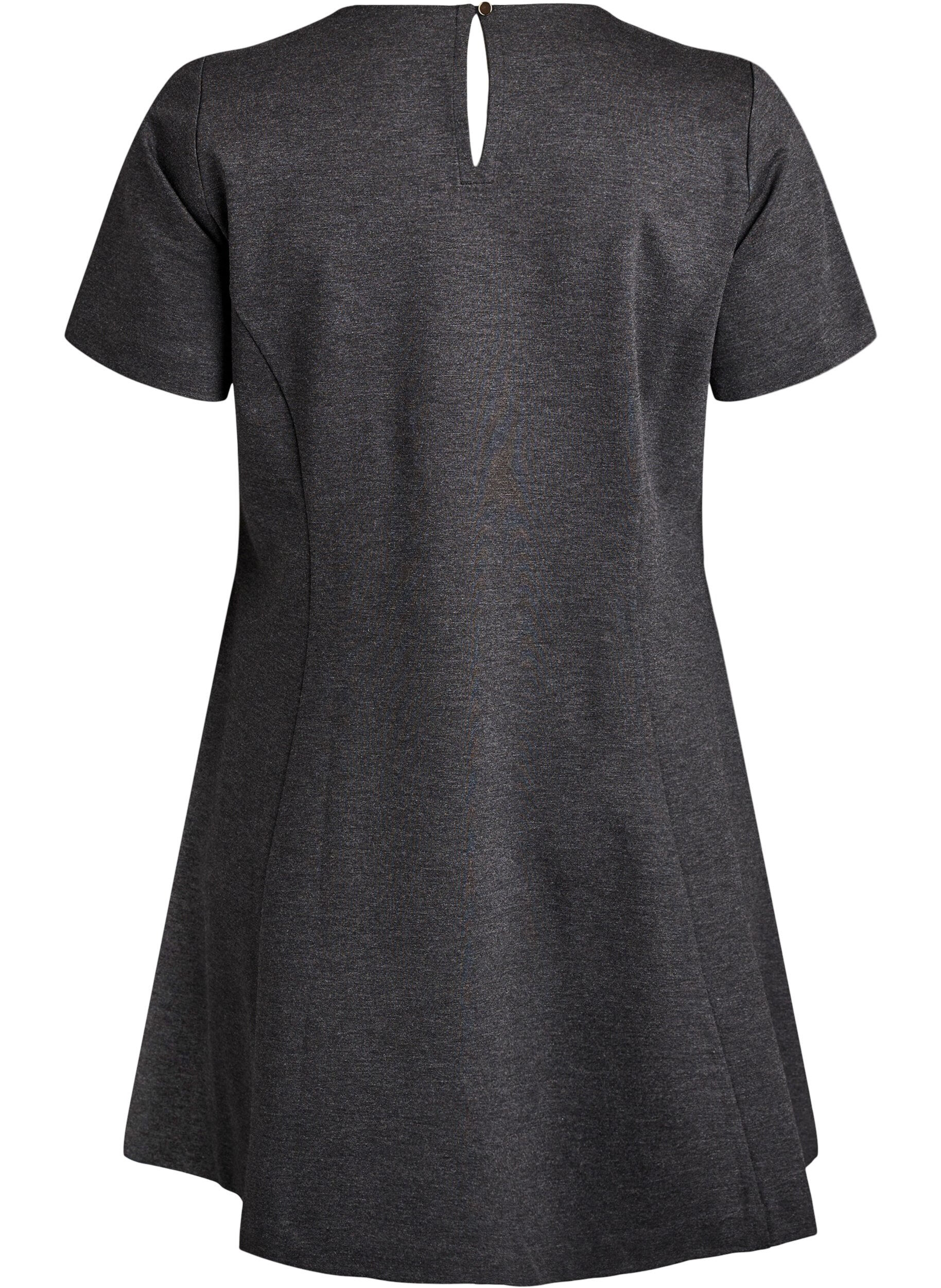 ZizziJersey jurk met korte mouwen en A-lijn., Grijs, Packshot image number 1