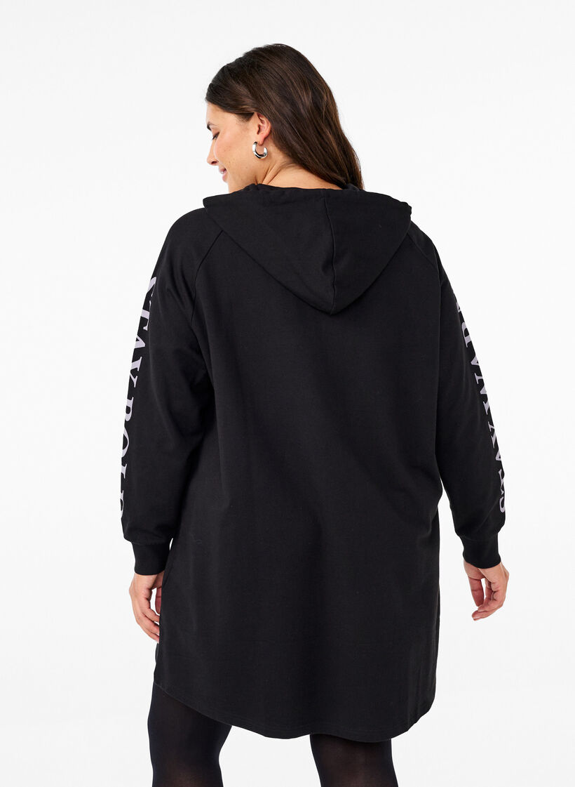 Oversized sweatshirt met print op de mouwen, Black w. Silver, Model image number 1
