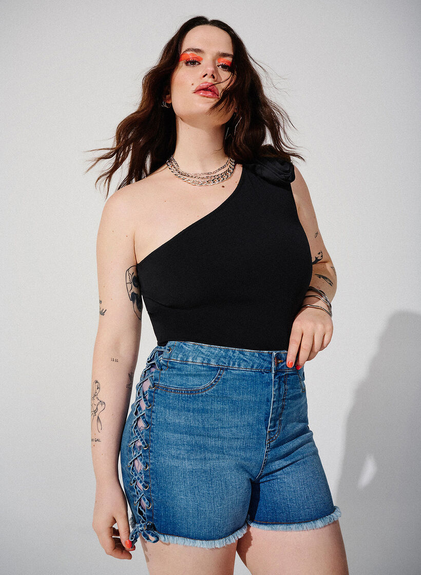 Shorts en jean avec détails à lacets, Blue Denim, Image image number 0