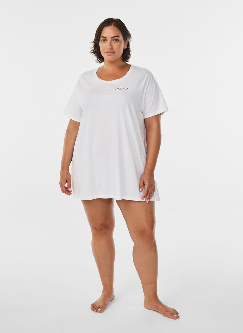 T-shirt de nuit long en coton bio avec imprimé, Blanc, Model image number 1