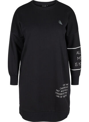 Trui jurk met lange mouwen en print , Black, Packshot image number 0